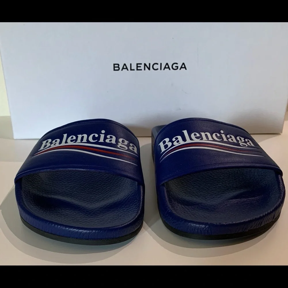 Balenciaga Womens Campaign Logo Size 5B Leather Pool Side Sildes NIB - MSRP $595 - Picture 7 of 12